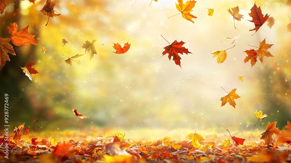 Autumn background with colorful leaves falling to the ground during the autumn season Autumn background with colorful leaves falling to the ground during the autumn season