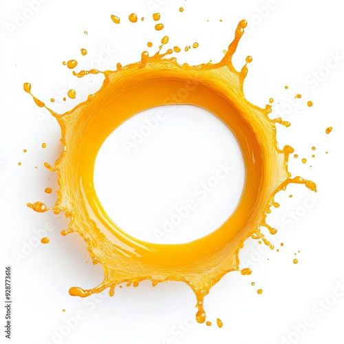Realistic splash effect of orange juice in a circular pattern, isolate on white background