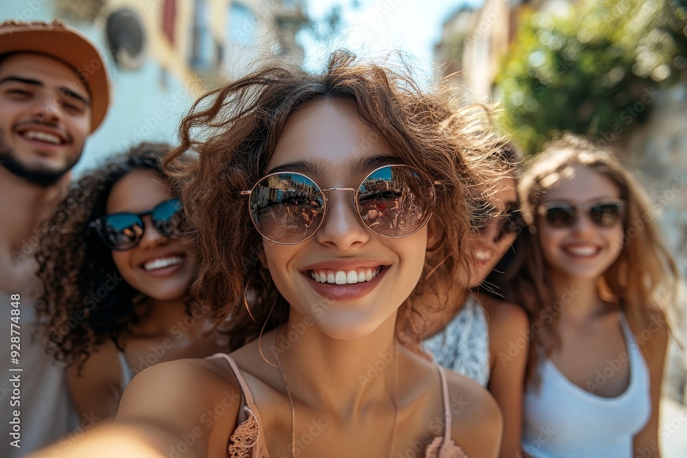 Multiracial friends group taking selfie pic with smartphone outside - Happy young people having fun walking on city street - Friendship concept with guys and girls enjoying summertime, Generative AI Multiracial friends group taking selfie pic with smartphone outside - Happy young people having fun walking on city street - Friendship concept with guys and girls enjoying summertime, Generative AI
