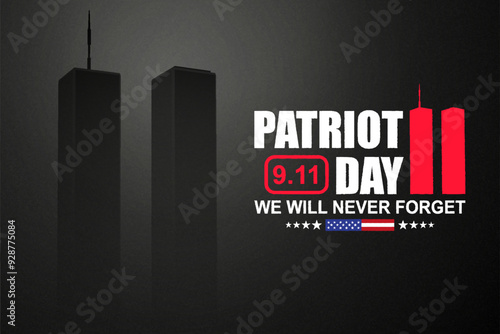 09.11.2001 American Patriot Day banner. Silhouette of Twin Towers on black background. EPS10 vector