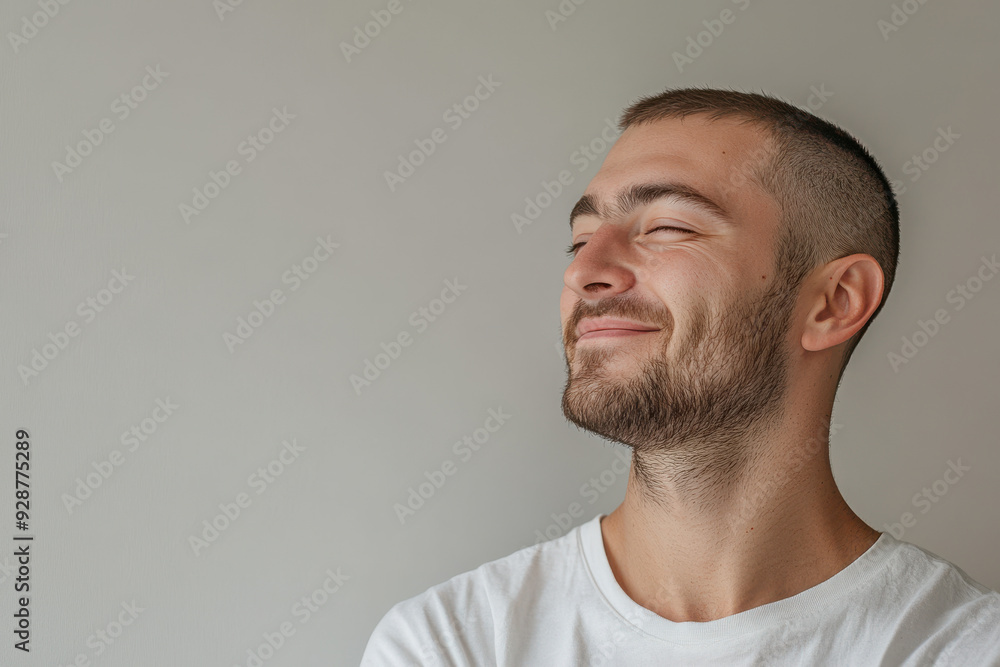 Fototapeta premium A close up of a man's face with his eyes closed