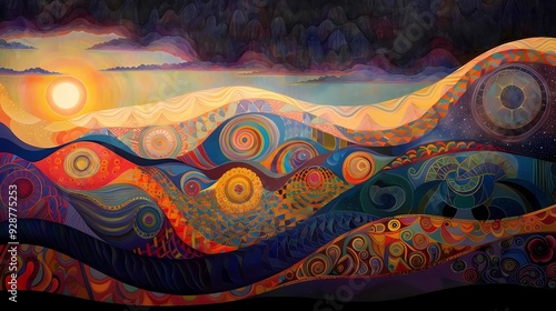 landscape in patchwork technique 