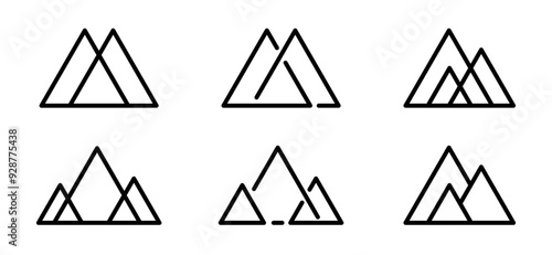 Minimalist mountain icons set with triangular peaks