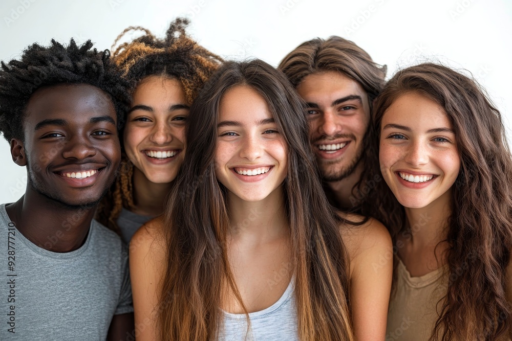 Fototapeta premium Cheerful group of friends over white background, Generative AI