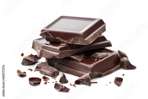 Pile of Chocolate with Melting Chocolate on White Background, Isolated 