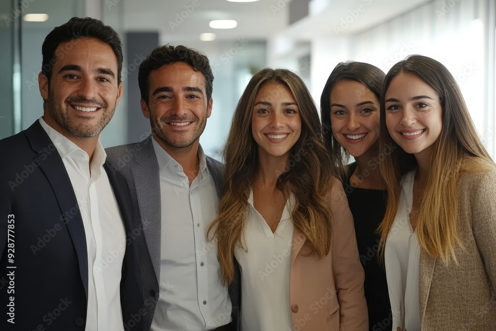 Group of business workers smiling happy and confident. Posing together with smile on face looking at the camera at the office, Generative AI Group of business workers smiling happy and confident. Posing together with smile on face looking at the camera at the office, Generative AI