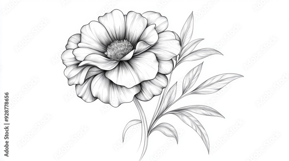 A flower with a stem and leaves A flower with a stem and leaves