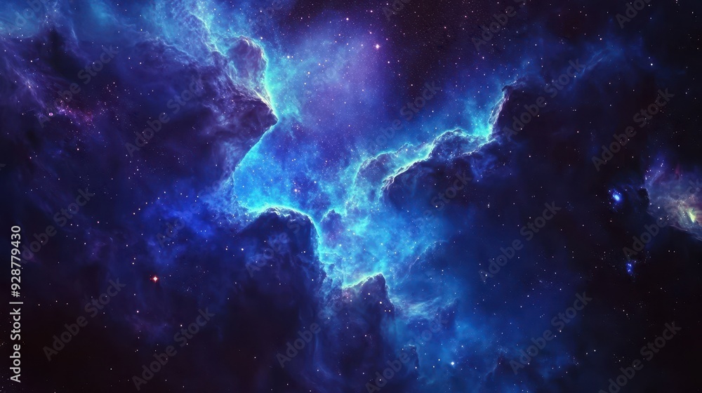 Fototapeta premium A stunning cosmic scene featuring vibrant blue nebulae and stars in a deep space backdrop.