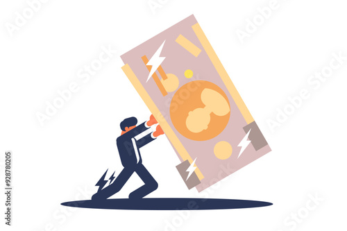 Businessman Pushing Large Money Illustration