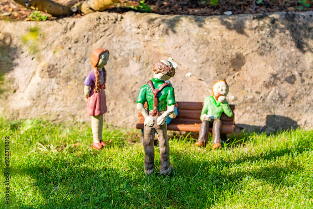 Obraz premium group of people walking in the woods