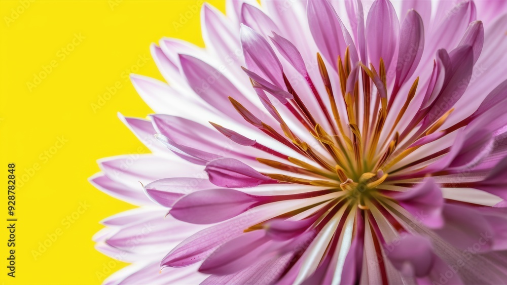 Obraz premium A close up of a purple flower with yellow background, AI