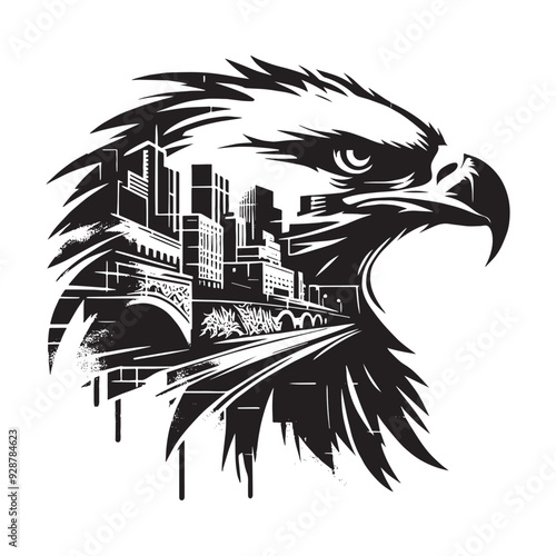 silhouette of Eagle filled with graffiti street wall in rough drawing