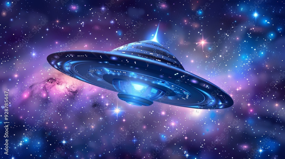 Cartoon vector alien spacecraft exploring a galaxy Cartoon vector alien spacecraft exploring a galaxy