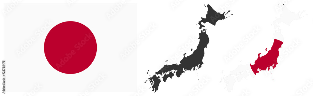 Set of Japan map and flag vector illustration Set of Japan map and flag vector illustration