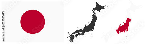 Set of Japan map and flag vector illustration