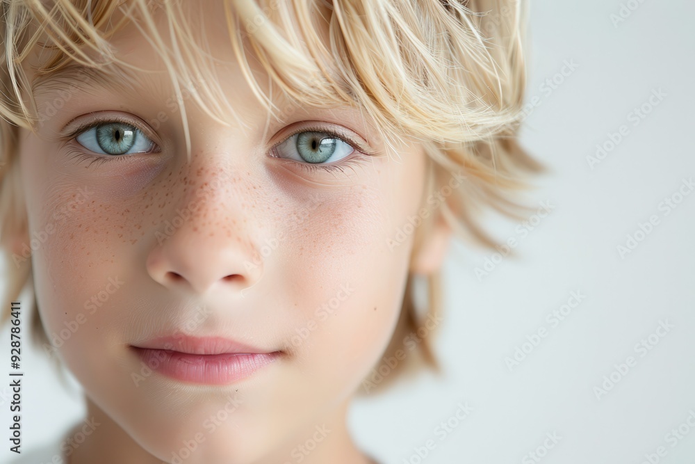 Blond Boy Portrait: Young Male Child with Blond Hair and White Background Blond Boy Portrait: Young Male Child with Blond Hair and White Background