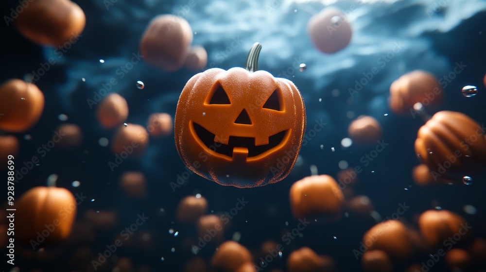 Naklejka premium Floating digital pumpkins, advanced AR parade, whimsical virtual festivity
