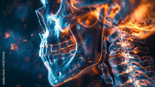 Vibrant Xray film featuring imaginative 3D futuristic designs, side view, representing the future of healthcare, advanced tone, vivid