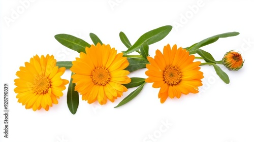 A bouquet of orange flowers with green leaves