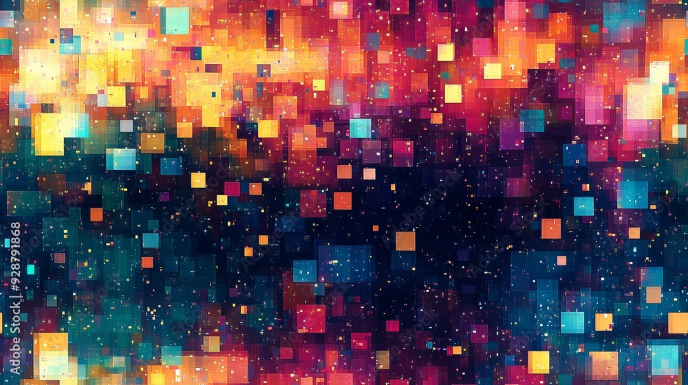 Obraz premium Abstract Colorful Pixel Mosaic Background with Dynamic Geometric Composition and Gradient Depth