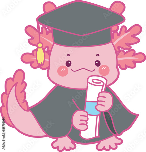 Illustration of cute axolotl activities icon.
Funny pink axolotl in daily routine stickers.