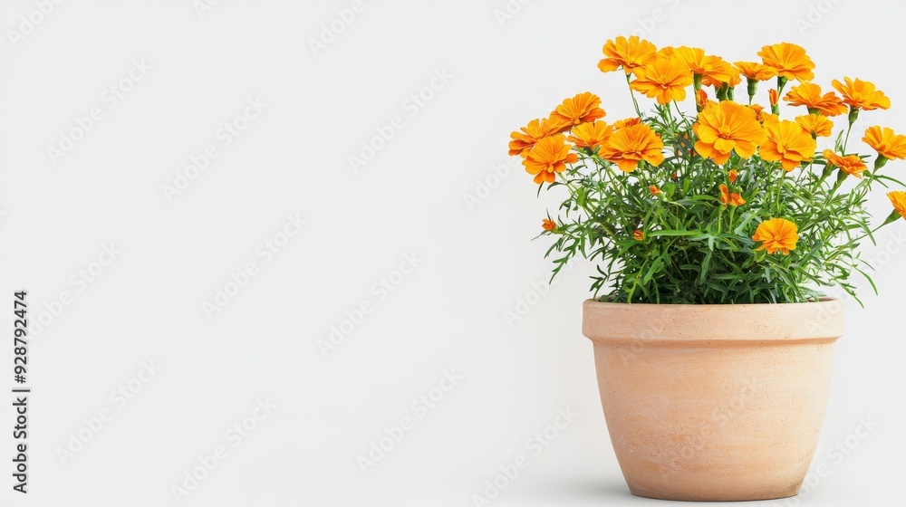 A small orange flower pot with a single orange flower in it A small orange flower pot with a single orange flower in it