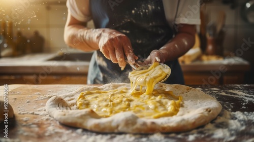 The hands preparing pizza