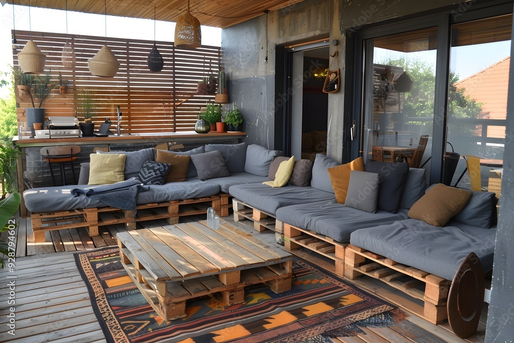Cozy Outdoor Lounge Area with Pallet Furniture and Greenery Cozy Outdoor Lounge Area with Pallet Furniture and Greenery