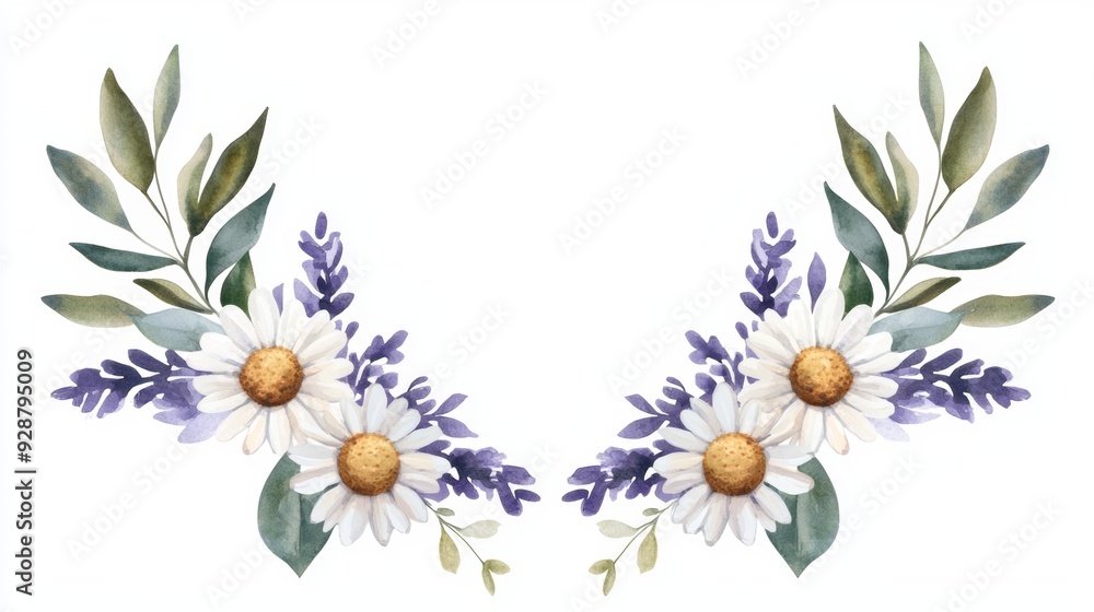 A watercolor painting of a flower bouquet with purple and white flowers A watercolor painting of a flower bouquet with purple and white flowers