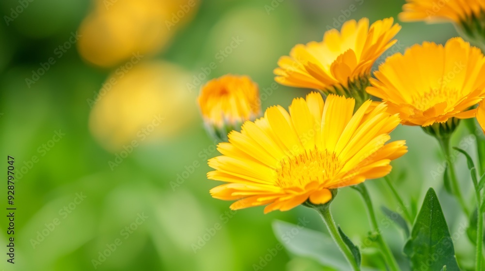 A bunch of yellow flowers are in a green background A bunch of yellow flowers are in a green background