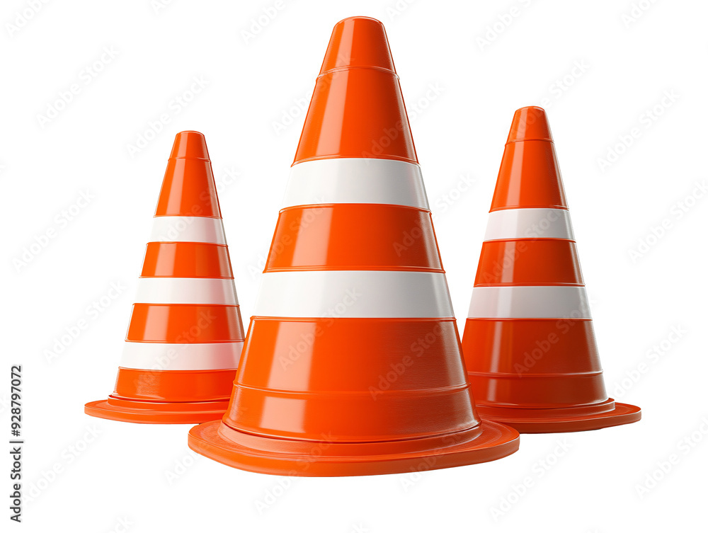a group of orange cones with white stripes a group of orange cones with white stripes