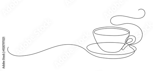 Cup of tea, or coffee. Continuous line drawing.