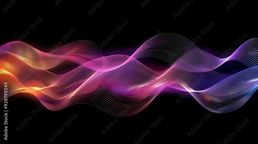 An abstract wave flows against a black background. An abstract wave flows against a black background.