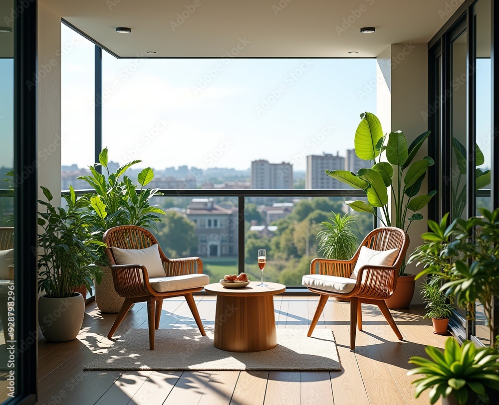 Fototapeta premium Urban Balcony Retreat: Enjoy the City from Your Home