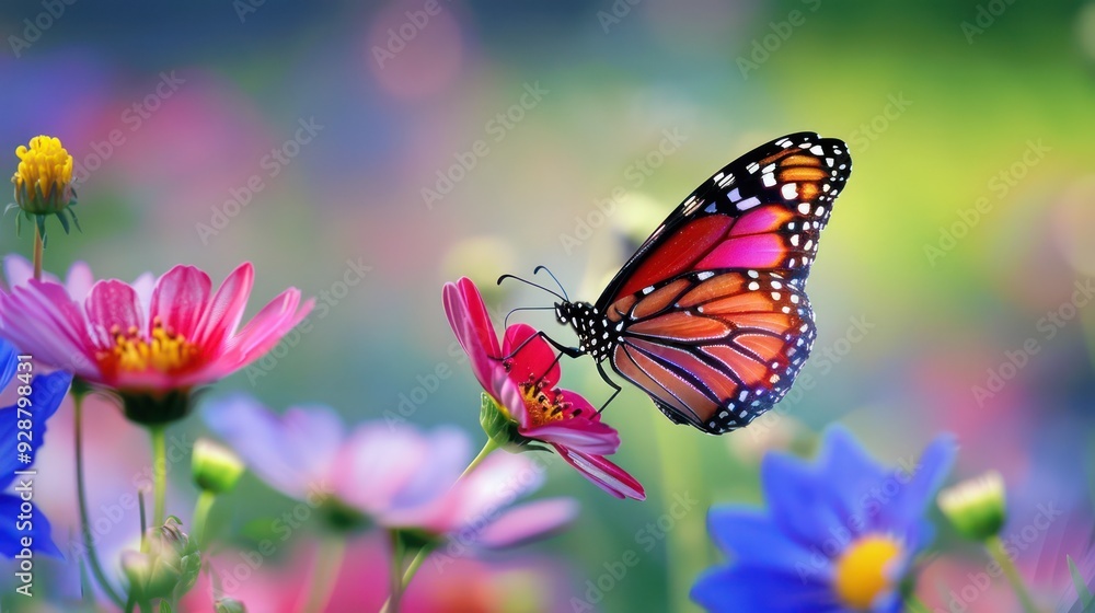 Closeup butterfly sucking nectar from beautiful color flowers Closeup butterfly sucking nectar from beautiful color flowers