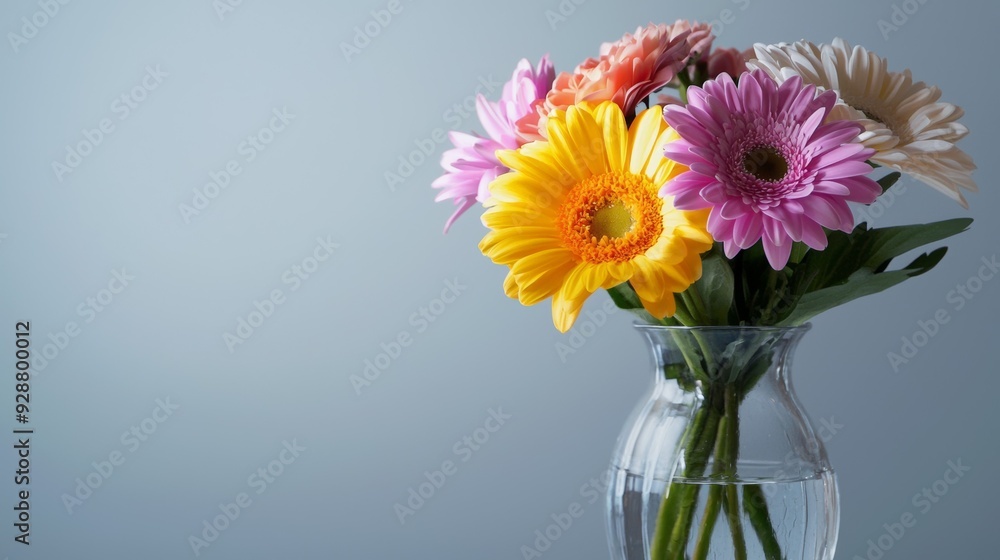A vase of flowers sits on a table A vase of flowers sits on a table