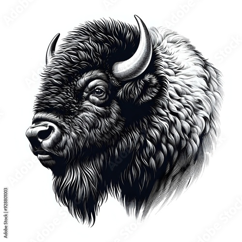 an illustration of bison head with black and white colors isolated on white  photo