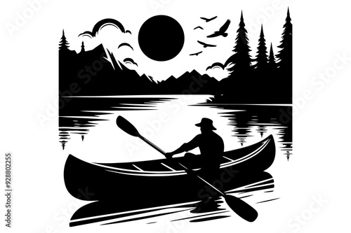 canoe boat silhouette vector art illustration -  Generative AI