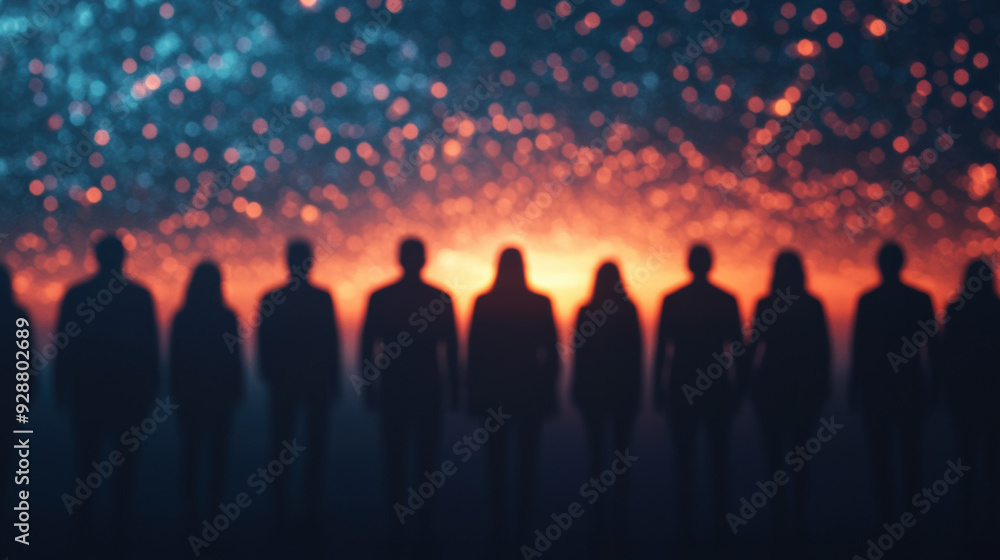 Fototapeta premium Silhouetted figures stand against a vibrant, starry backdrop, evoking unity and mystery in a vast cosmos.