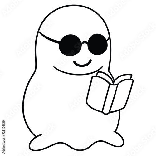 Halloween Vector Icon - Ghost Reading Book in Sunglasses.