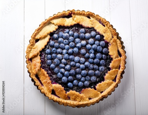 On a white BackgroundHomemade blueberry pie photo