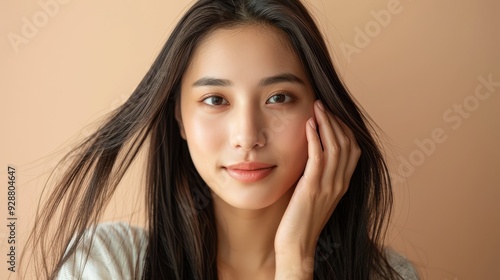 Young Asian beauty woman with straight long hair a 047 woman, beauty, hair, face, model, fashion, eyes, smile, people, person, skin, brunette, make-up, makeup, glamour, long, one, head, close-up, bro