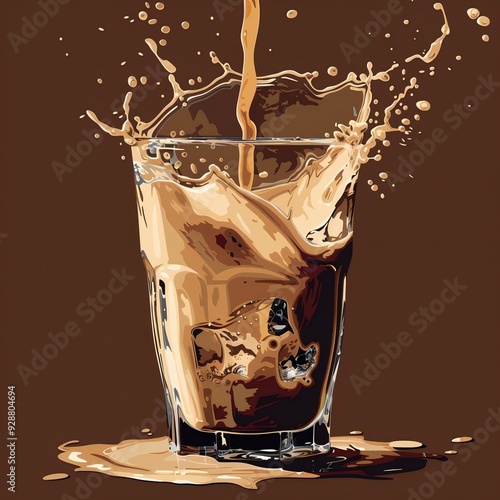 Glass of Coffee with Coffee Splash, Super Realistic Illustration, Nice Details, 8k photo