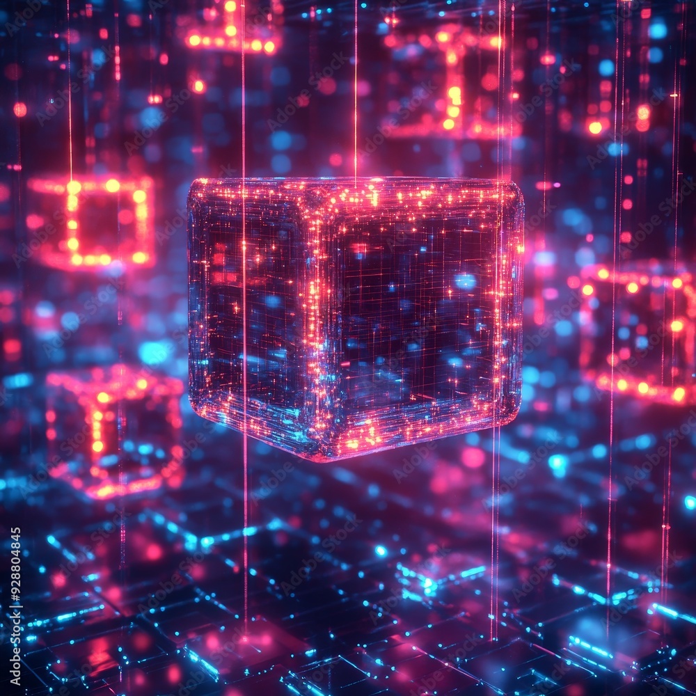 Digital Network Cubes in a Vibrant Abstract Composition Digital Network Cubes in a Vibrant Abstract Composition