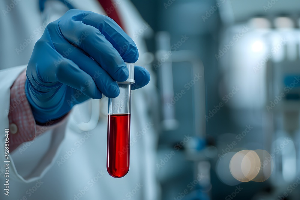 Medical Professional Holding a Test Tube with Red Liquid in a Laboratory Setting Medical Professional Holding a Test Tube with Red Liquid in a Laboratory Setting