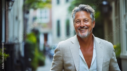 Charming Senior Man Smiling in Urban Setting