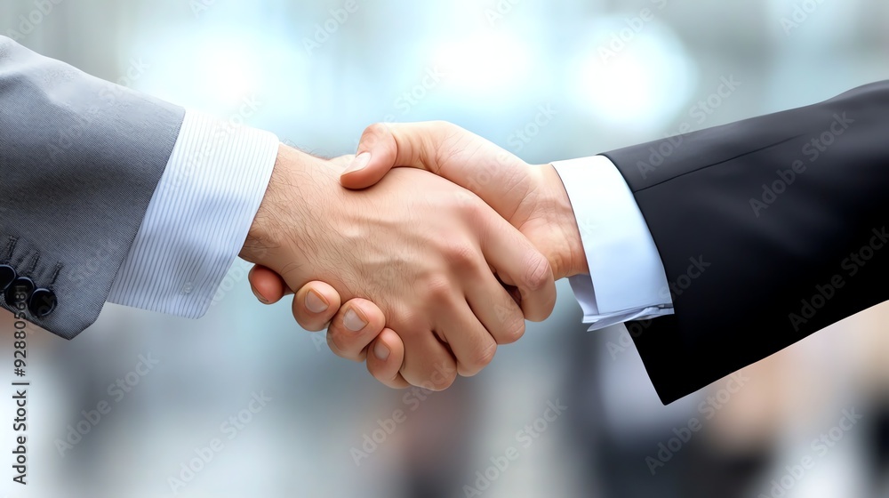 Two people shake hands, representing a business deal or agreement. Two people shake hands, representing a business deal or agreement.