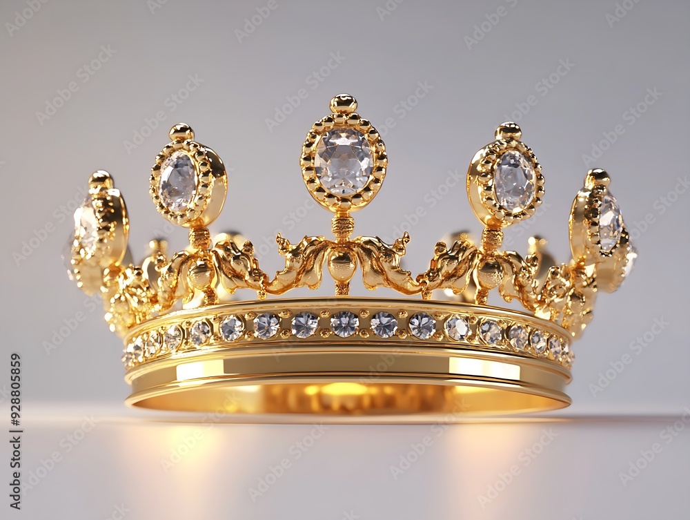 Golden crown with diamonds on a white background. Golden crown with diamonds on a white background.