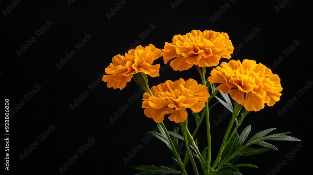 A bouquet of orange flowers is sitting on a black background A bouquet of orange flowers is sitting on a black background