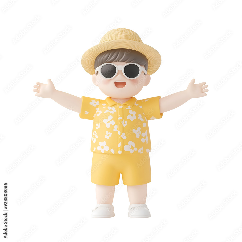 3D Cartoon Character in Summer Outfit with Sunglasses and Straw Hat 3D Cartoon Character in Summer Outfit with Sunglasses and Straw Hat